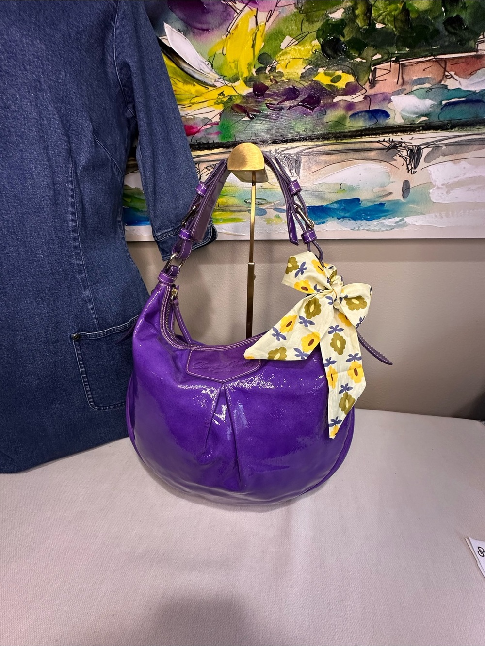 Dooney & Bourke Luisa Purple Patent Leather Shoulder Hobo Bag - Picture 15 of 15